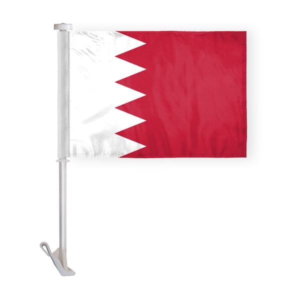 AGAS Bahrain Premium Car Flag - 10.5x15 inch - Printed Double Sided on Super Knit Polyester - Stitched Edges - 19 Inch White Plastic Unbreakable Pole - Bahrain National Flag- BHR Flag علم البحرين
