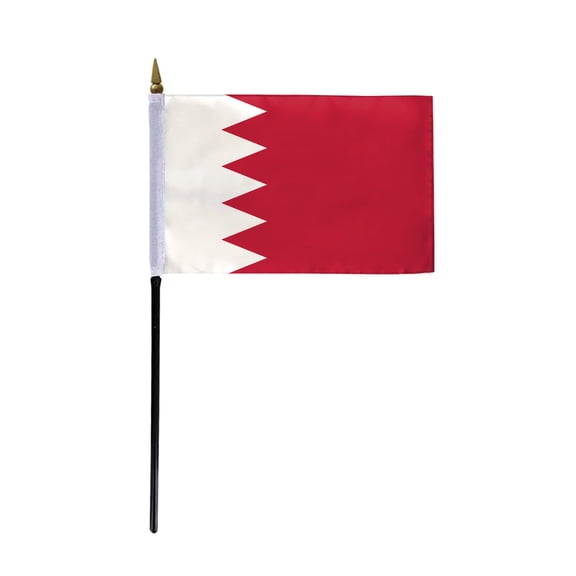 AGAS Bahrain Stick Flag 4x6 inch mounted onto 11 inch Plastic Pole - Printed Single Sided on Polyester - Stitched Edges - Mini Bahrain Flag - Bahrain National Flag- BHR Flag علم البحرين