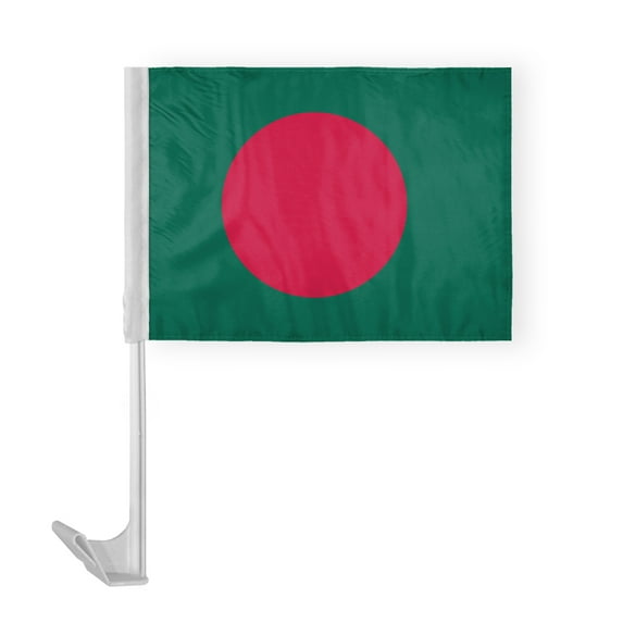 AGAS Bangladesh Car Flag 12x16 inch - Printed Single Sided on Polyester - Stitched Edges - 17 Inch White Plastic Flex Pole - BD National Flag