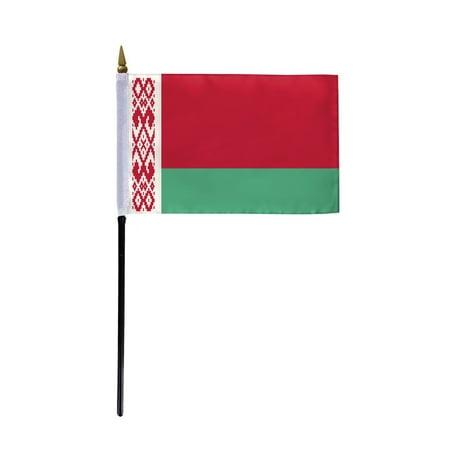 AGAS Belarus Flag 4x6 inch - 11" Plastic Pole 100% Polyester Stitched Edges Belarusian National Mini Flag on a Stick