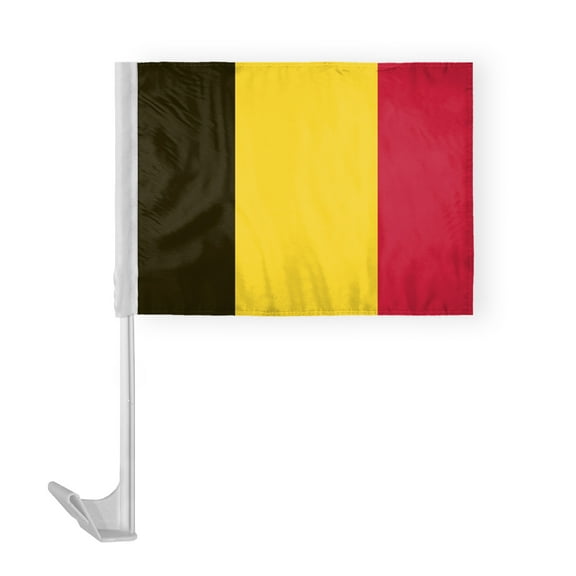 AGAS Belgium Car Flag 12x16 inch - Printed Single Sided on Polyester - Stitched Edges - 17 Inch White Plastic Flex Pole - Belgium National Flag BE Flag vlag van Belgie Flagge Belgiens