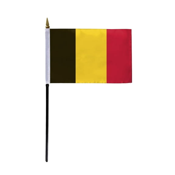 AGAS Belgium Stick Flag 4x6 inch mounted onto 11 inch Plastic Pole - Polyester - Stitched Edges - Mini Belgium Flag - Belgium National Flag BE Flag vlag van Belgie Flagge Belgiens