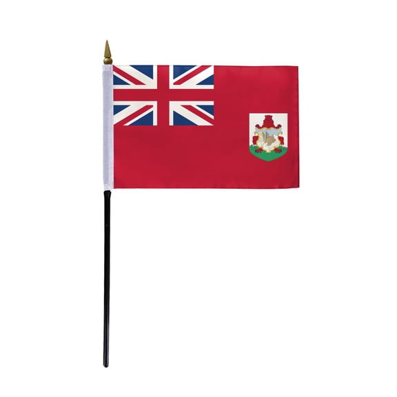 AGAS Bermuda Stick Flag 4x6 inch mounted onto 11 inch Plastic Pole - Printed Single Sided on Polyester - Stitched Edges - Mini Bermuda Flag - BM National Flag - Bermudan Flag
