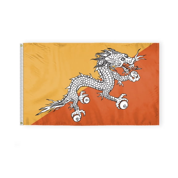 AGAS Bhutan Flag 3x5 ft Double Stitched Hem 100% Polyester Metal Grommets Indoor Bhutanese National Flag