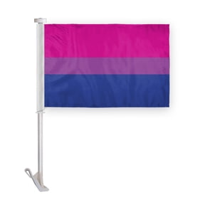 AGAS Bi Pride Car Window Flag 10.5x15 inch - Double Side Printed Wrap Knitted Polyester - 19 Inch White Plastic Unbreakable Pole Car Flag