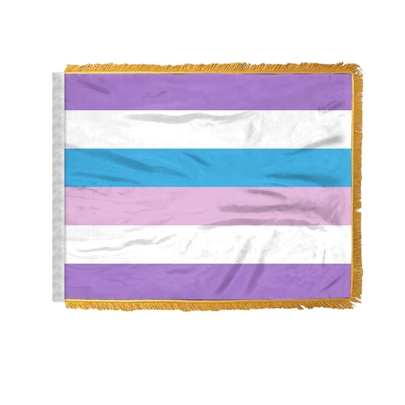 AGAS Bigender Pride Antenna Aerial Flag For Cars with Gold Fringe 4x6 inch - Printed Wrap Knitted Polyester Stitched Edges - Plastic Mounting Clip - Gold Fringed Bigender Pride Flag for Automobiles