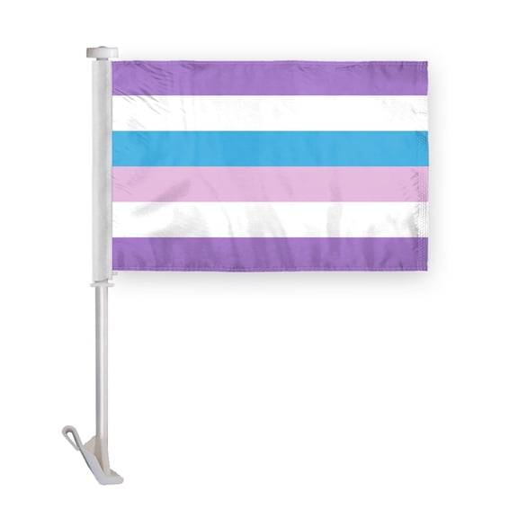 AGAS Bigender Pride Car Window Flag 10.5x15 inch - Double Side Printed Wrap Knitted Polyester - 19 Inch White Plastic Unbreakable Pole Car Flag