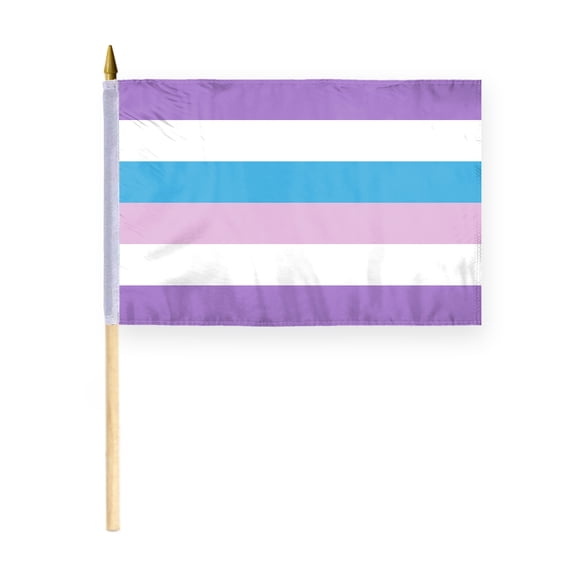 AGAS Bigender Pride Stick Flag 12x18 inch Flag on a 24 inch Wooden Flag Stick - Sewn Edges Fade Resistant Polyester - Bigender Handheld Stick Flag