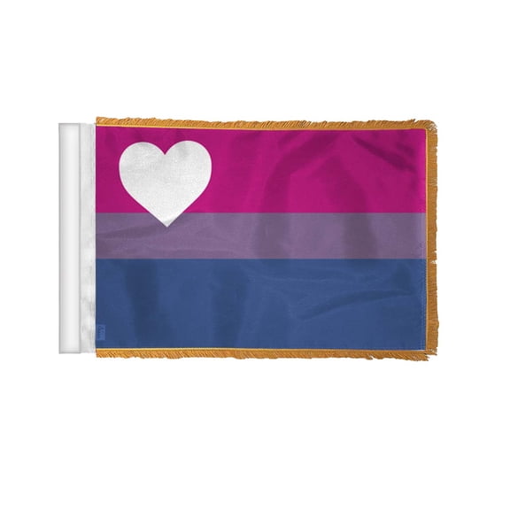 AGAS Biromantic Asexual Bi Romantic Ace Pride Antenna Aerial Flag For Cars with Gold Fringe 4x6 inch - Printed Wrap Knitted Polyester Stitched Edges - Plastic Mounting Clip