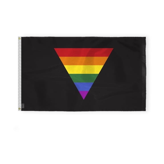 AGAS Black Rainbow Triangle Flag 3x5 Ft - Printed 200D Nylon - Brass Grommets Stitched Edges Fade Proof Sharp Colors - Rainbow Triangle Pride Lgbtq Flag 3x5 Fts