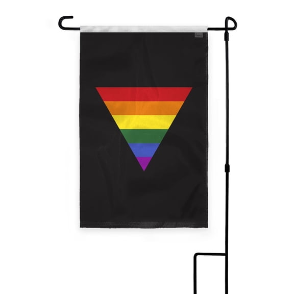 AGAS Black Rainbow Triangle Garden Flag 12x18 inch - Printed on Outdoor 200D Nylon - Double Stitched Edges - 12" Pole Sleeve for hanging