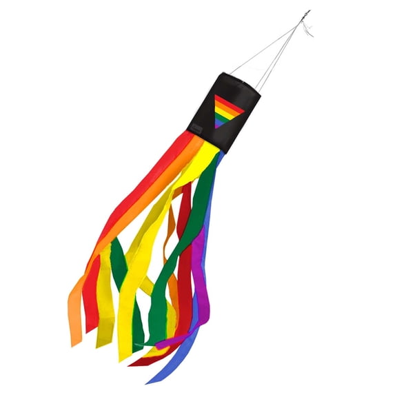 AGAS Black Rainbow Triangle Pride 60 inch Column Windsock - Printed Single Sided on Outdoor Heavy Duty Nylon - Clip for Hanging