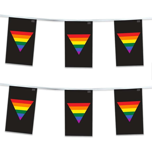 AGAS Black Rainbow Triangle Streamers for Party 60 Ft long - 5 Mil Plastic - Black Rainbow Triangle Decorations Party Decoration with String