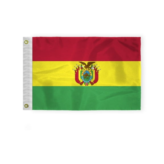 AGAS Bolivia Boat Flag - 12x18 inch - 200D Nylon - Stitched Edges - Canvas Header Brass Grommets - Fade Proof - Bolivian National Flag with Seal- BO Flag La bandera de Bolivia