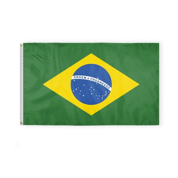 AGAS Brazil Flag 3x5 ft - Polyester - Stitched Edges - Polyester Header Metal Grommets - BR Flag Brazilian Flag bandeira do Brasil Verde e amarela Ordem e Progresso Flag.