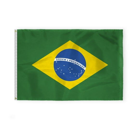 AGAS Brazil Flag 4x6 ft - 200D Nylon - Stitched Edges - Canvas Header Brass Grommets - Fade Proof - BR Flag Brazilian Flag bandeira do Brasil Verde e amarela Ordem e Progresso Flag.