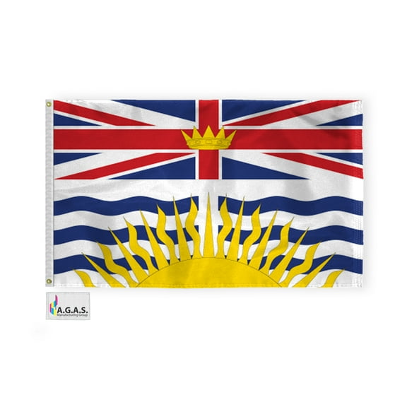 AGAS British Columbia Canada Flag 3 x 5 ft Double Stitched Hem 100% Polyester Plated Grommets Indoor Canadian Province of British Columbia Flag