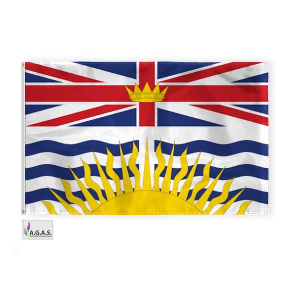 AGAS British Columbia Canada Flag 6 x 10 ft Official Ratio (3:5) Outdoor 200D Nylon Double Stitched Hem Rust Proof Brass Grommets Canvas Header Canadian Province of British Columbia