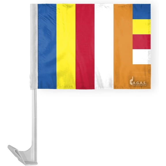 AGAS Buddhist Economy Car Flag 12x16 inches- Single Sided, Polyester, 17" Plastic Flex Pole
