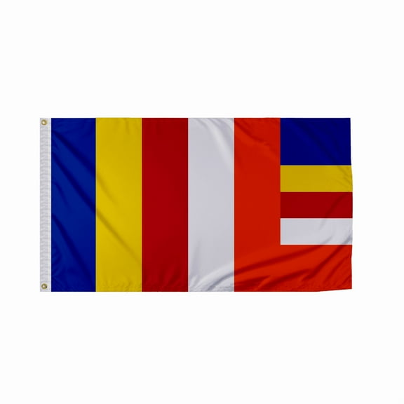 AGAS Buddhist Flag 3x5 ft -Single Sided, Economy Polyester with Header and Plated Grommets
