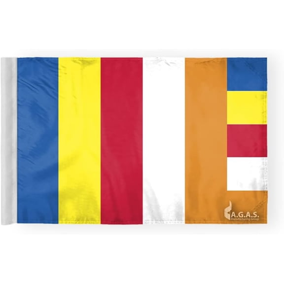 AGAS Buddhist Motorcycle Flag 6x9 inches- Double Sided, Wrap Knitted Polyester with Sleeve