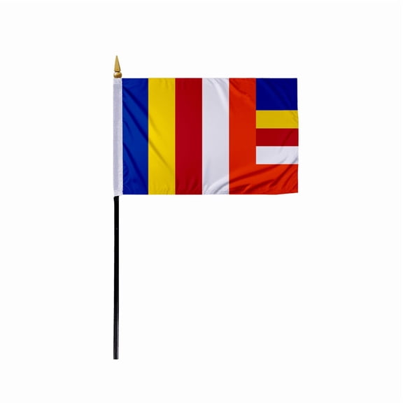 AGAS Buddhist Stick Flag 4x6 inch- Single Sided, Polyester, 11" Black Plastic Pole