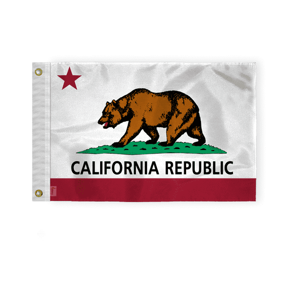 AGAS California State Boat Flag 12x18 Inch - Double Sided Reverse Print Back 200D Nyl - Brass Grommets Fade Proof Colors - State of California Nautical Flag for Boat or Car