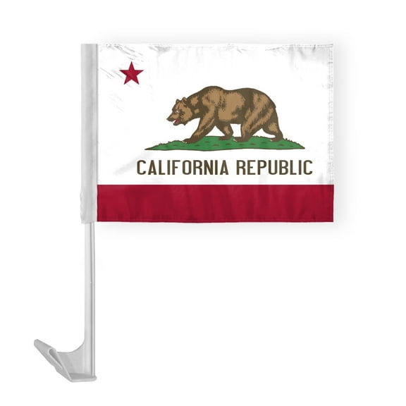 AGAS California State Car Window Flag 12x16 Inch - Printed Polyester - 17 Inch White Plastic Flex Pole State of California Car Flag