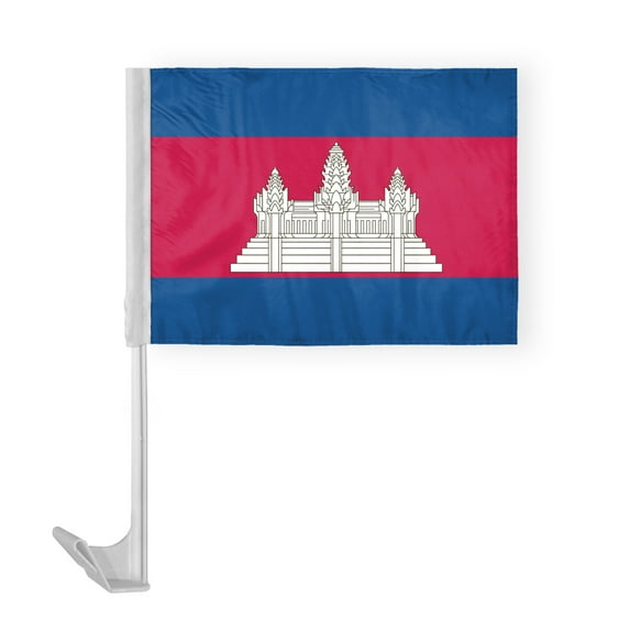 AGAS Cambodia Car Flag 12x16 inch Printed Single Sided on Polyester Double Stitched 17 Inch White Plastic Flexible Pole