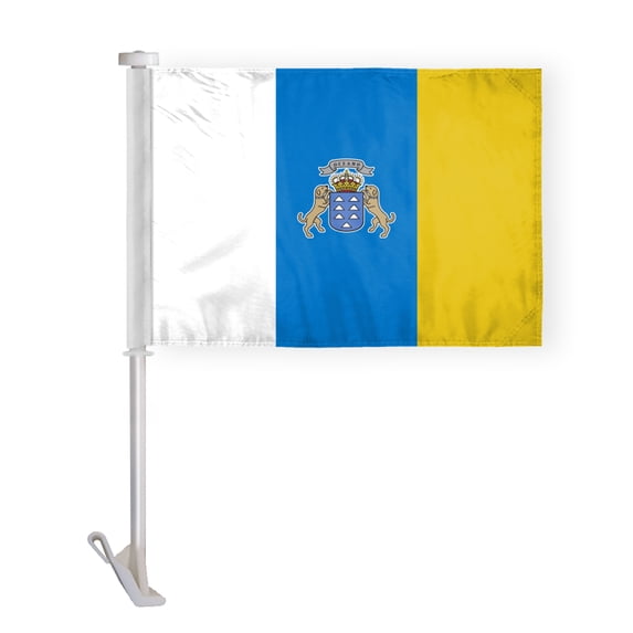 AGAS Canary Islands Car Flag Premium 10.5x15 inch Printed Double Sided on Super Knit Polyester Fabric Double Stitched 19 Inch White Plastic Unbreakable Stiff Pole