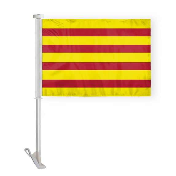 AGAS Catalonia Car Flag Premium 10.5x15 inch Printed Double Sided on Super Knit Polyester Double Stitched 19 Inch White Plastic Unbreakable Stiff Pole Catalonian Catalan National Car Flag