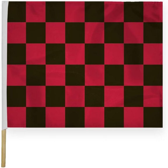 AGAS Checkered Racing Flags Black Red Pattern - 24x30 inch -Heavy Duty 200D Nylon Fabric-Mounted on 5/8 dia x 30 inch Natural Wood Pole - Sports Racing Flags - Official End of Race Session Flag.
