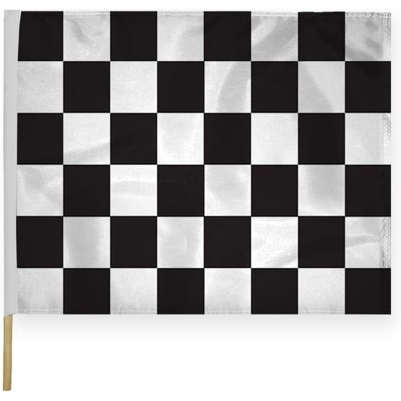 AGAS Checkered Racing Flags 24x30 inch – Black White Nylon, Stitched, Mounted on 30 inch Wood Pole.