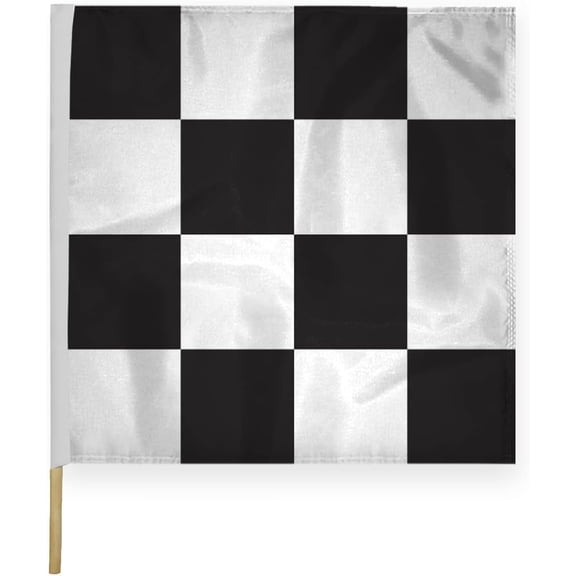 AGAS Checkered Racing Flags Black White Pattern-30x30 inch-Heavy Duty 200D Nylon Fabric-Mounted on 5/8 dia x 36 inch Natural Wood Pole-Large Sports Racing Flags - Official End of Race Session Flag.