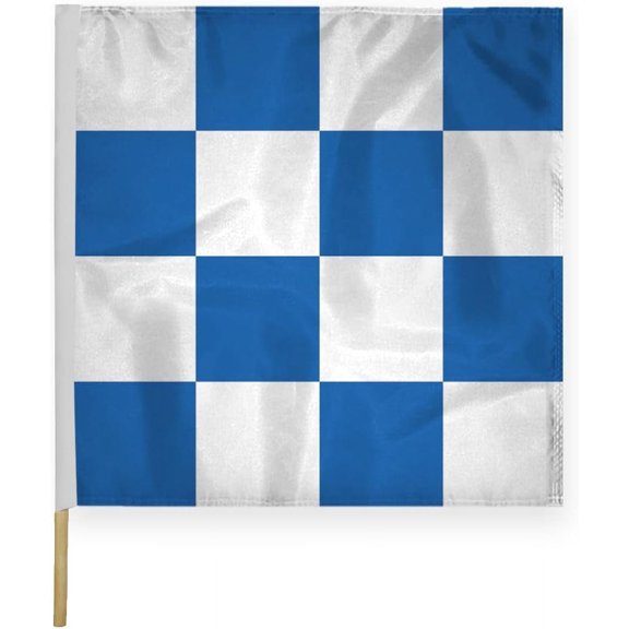 AGAS Checkered Racing Flags Blue White Pattern-30x30 inch-Heavy Duty 200D Nylon Fabric-Mounted on 5/8 dia x 36 inch Natural Wood Pole-Large Sports Racing Flags-Official End of Race Session Flag.