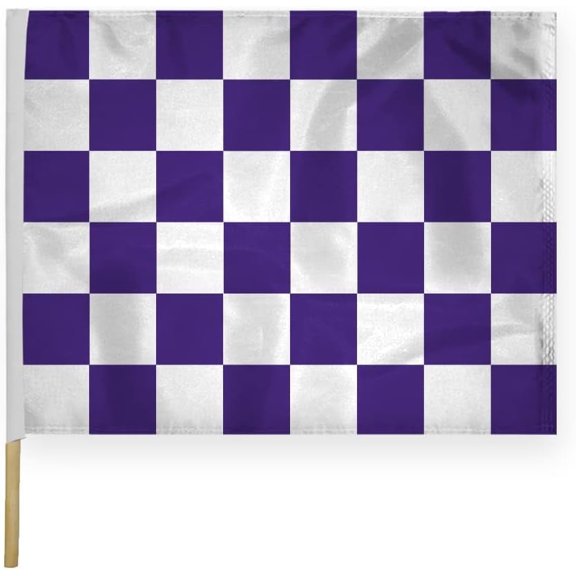 AGAS Checkered Racing Flags Purple White Pattern - 24x30 inch - Heavy Duty 200D Nylon Fabric -Mounted on 5/8 dia x 30 inch Natural Wood Pole - Sports Racing Flags - Official End of Race Session Flag.