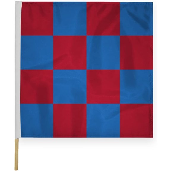AGAS Checkered Racing Flags Red Blue Pattern-30x30 inch-Heavy Duty 200D Nylon Fabric -Mounted on 5/8 dia x 36 inch Natural Wood Pole - Large Sports Racing Flags-Official End of Race Session Flag.