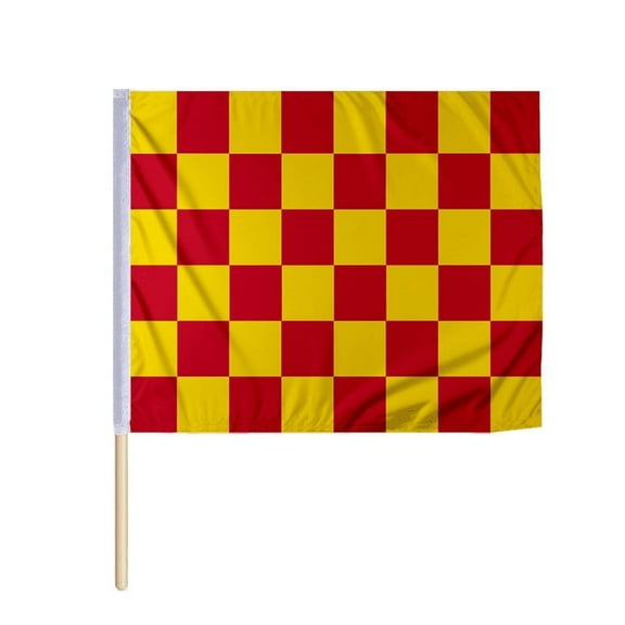 AGAS Checkered Racing Flags Red Yellow Pattern - 24x30 inch - Printed Single Sided on 200D Nylon - Mounted on 5/8 dia x 30 inch Natural Wood Pole