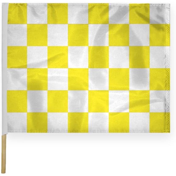 AGAS Checkered Racing Flags Yellow White Pattern - 24x30 inch - Heavy Duty 200D Nylon Fabric -Mounted on 5/8 dia x 30 inch Natural Wood Pole - Sports Racing Flags - Official End of Race Session Flag.