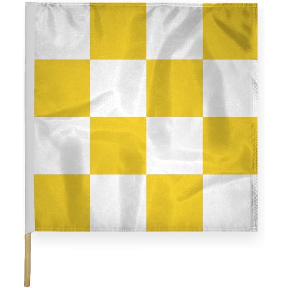 AGAS Checkered Racing Flags Yellow White Pattern-30x30 inch-Heavy Duty 200D Nylon Fabric -Mounted on 5/8 dia x 36 inch Natural Wood Pole-Large Sports Racing Flags-Official End of Race Session Flag.