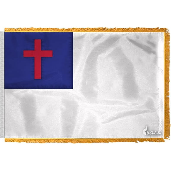 AGAS Christian Flag 3x5 Ft – Heavy Duty Nylon Flag with Gold Fringe, Indoor Display