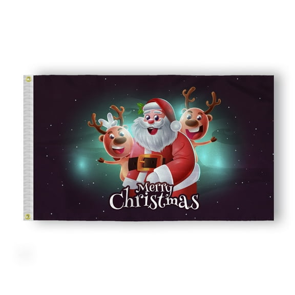 AGAS Christmas Flag - Merry Christmas Flag with Santa & Reindeer on Sea Green/Black Background - 12x18 in - Outdoor/Indoor Decoration Flags