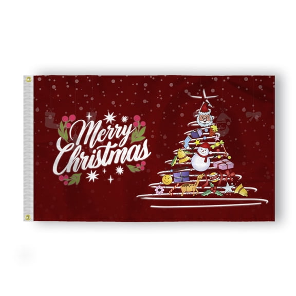 AGAS Christmas Flag - Merry Christmas with Tree and Gifts, Maroon - 12x18 inch - Outdoor/Indoor Decoration Flags