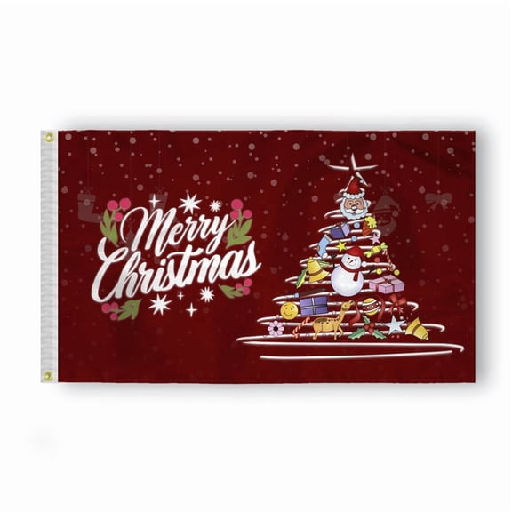 AGAS Christmas Flag - Merry Christmas with Tree and Gifts, Maroon - 6x10 ft - Outdoor/Indoor Decoration Flags