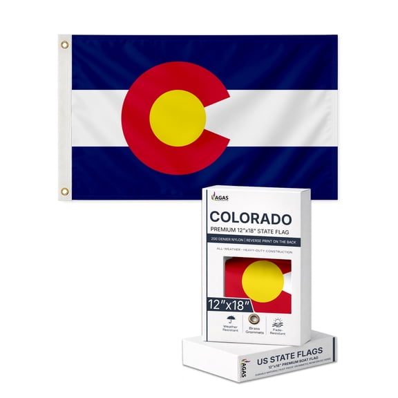 AGAS Colorado State Boat Flag 12x18 Inch - Double Sided Reverse Print On Back 200D Nylon - Brass Grommets Fade Proof Vivid Colors - State of Colorado Nautical Flag for Boat or Car