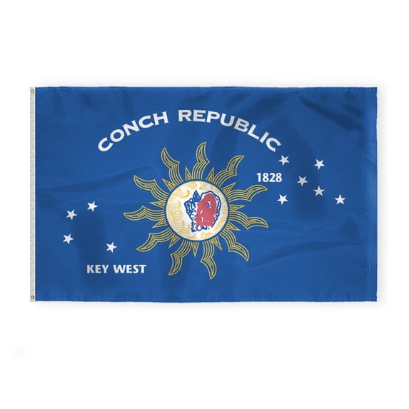 AGAS Conch Republic Flag 5x8 ft 200D Nylon 6 Needle Lock Stitched Fly Hem Never Rust Brass Grommets Big Size Conch Republic Key West Florida National Flag
