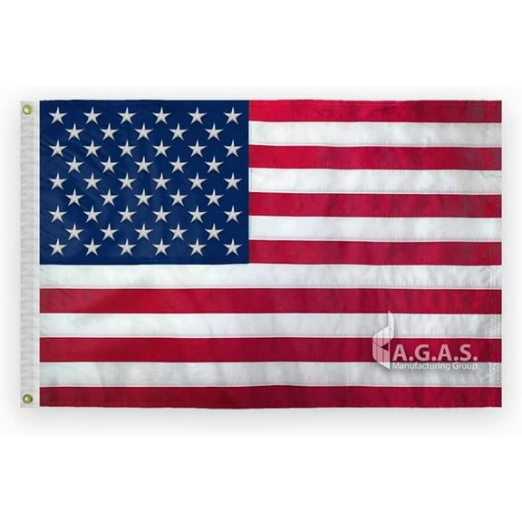 AGAS Cotton American Flag 2x3 ft Beautiful Embroidered Star Field with Sewn Stripes - Heavy Weight Woven Cotton - Brass Grommets Canvas Header - Indoor American Flag Traditional USA Cotton Flag