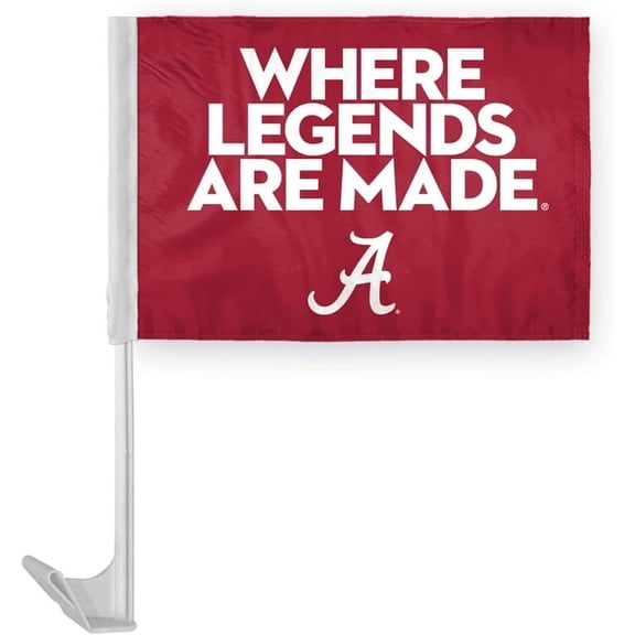 AGAS Crimson Tide Alabama NCAA Where Legends Are Made Red Car Flags - 7.5x10.5 inch Double-Layered Printed Wrap Knitted Polyester - 13" Flexible Plastic Pole for Attaching to Vehicle Window