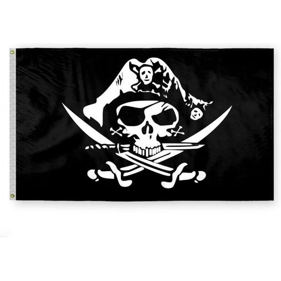 AGAS Deadmans Chest Pirate Flag 3x5 ft - 100% Polyester Fabric with Grommets and Stitched Edges - Pirate Skull & Crossbones Crossed Swords Banner