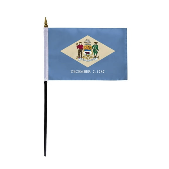 AGAS Delaware Stick Flag 4x6 Inch with 11 inch Plastic Pole - Printed Polyester - State of Delaware Small Flag on Stick